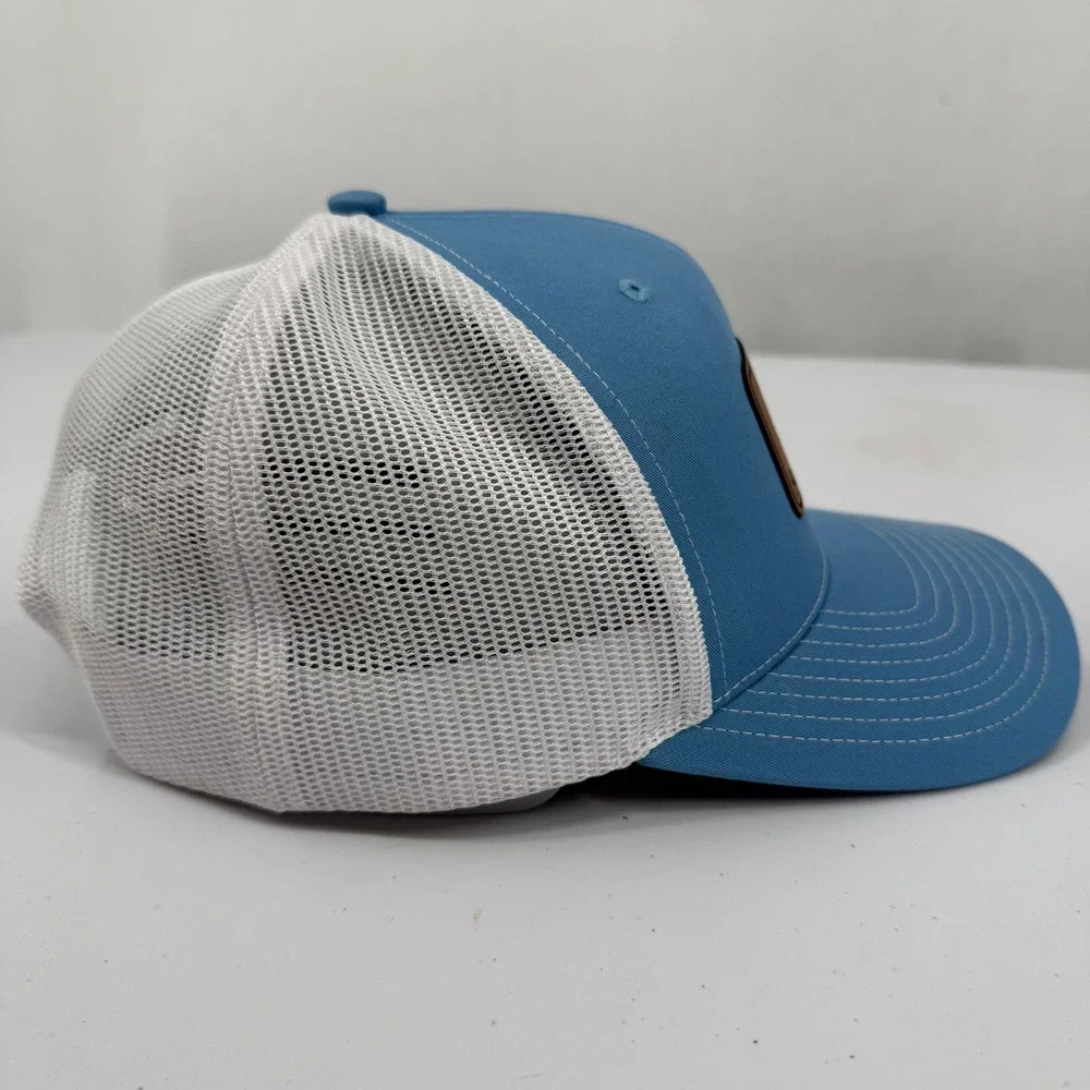 Richardson Southern Duck Trucker Hat Mens OSFA‎ Blue White Leather Patch Cap